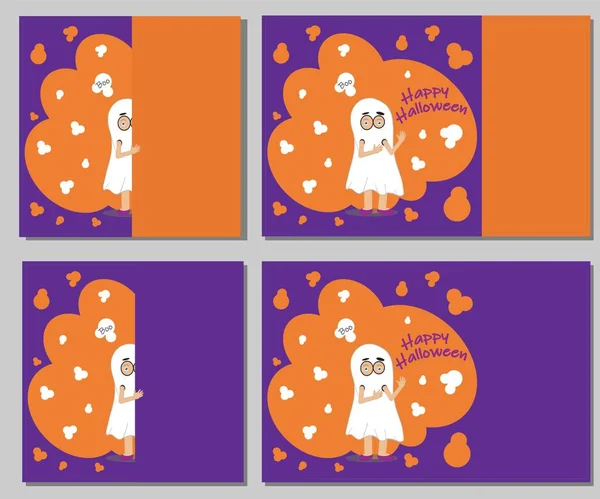 Set Violet Orange Cartes Halloween Pour Les Enfants Enfant Déguisé — Photo