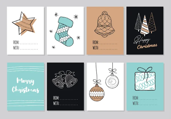 Conjunto Moderno Feliz Navidad Cartas Dibujadas Mano Ilustraciones Iconos Colección — Archivo Imágenes Vectoriales