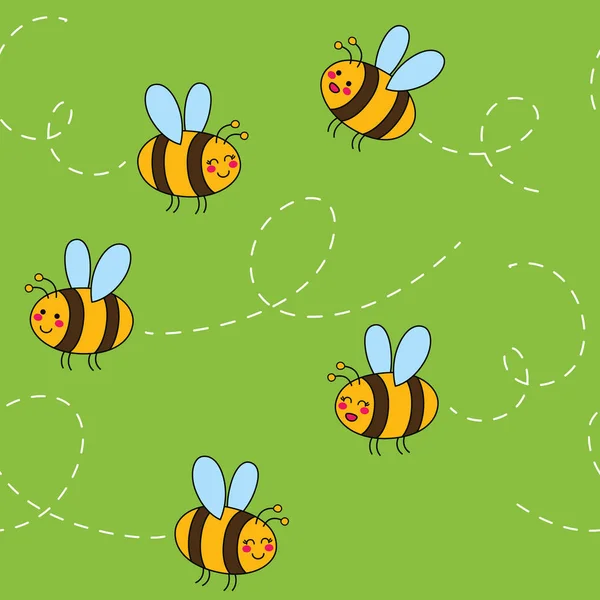 Aranyos Zökkenőmentes Minta Méhekkel Kézzel Rajzolt Vektor Illusztráció Csomagoló Papír — Stock Vector