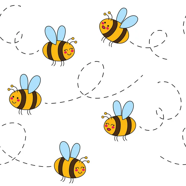 Aranyos Zökkenőmentes Minta Méhekkel Kézzel Rajzolt Vektor Illusztráció Csomagoló Papír — Stock Vector