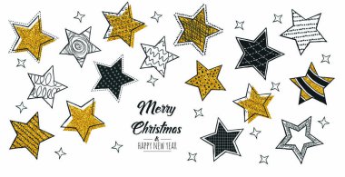 El çizimi Noel yıldızları. Dekorasyon yalıtılmış elementler. Vektör illüstrasyonunu karalar ve çizer