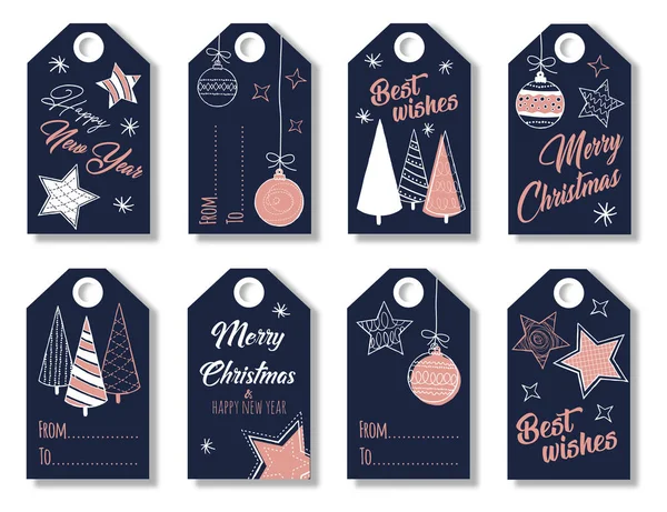 Conjunto Etiquetas Natal Desenhadas Mão Decoração Elementos Isolados Doodles Esboços — Vetor de Stock