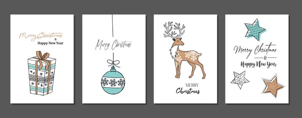 Tarjetas Juego Navidad Moda Con Elementos Modernos Dibujados Mano Saludos — Vector de stock