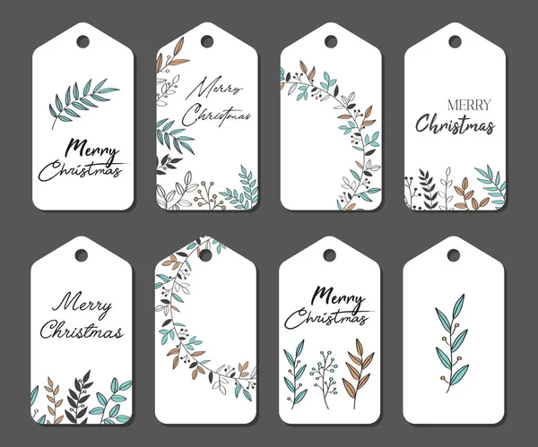 Set Hand Drawn Christmas Tags Decoration Isolated Elements Doodles Sketches — Stock Vector