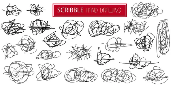 Definir Rabiscos Abstratos Linha Doodle Caos Símbolos Emaranhados Desenhados Mão — Vetor de Stock
