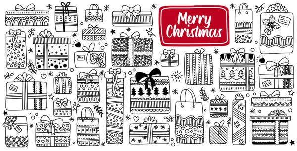 El çizimi çizgi film hediyesi izole edilmiş. Vektör çizimi siyah ve beyaz arkaplan çizim simgesi karalama.