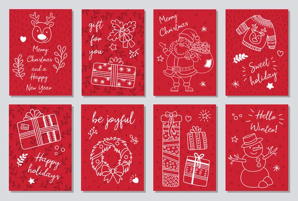 Set Modern Hand Drawn Christmas Gretting Cards Animals Other Isolated — Stock Vector