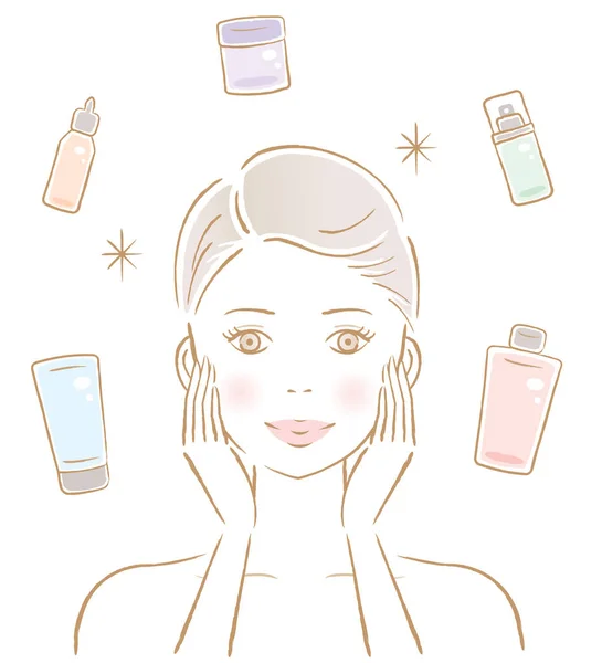 Beautiful Woman Cosmetic Bottles Beauty Skin Care Concept — Stock Vector