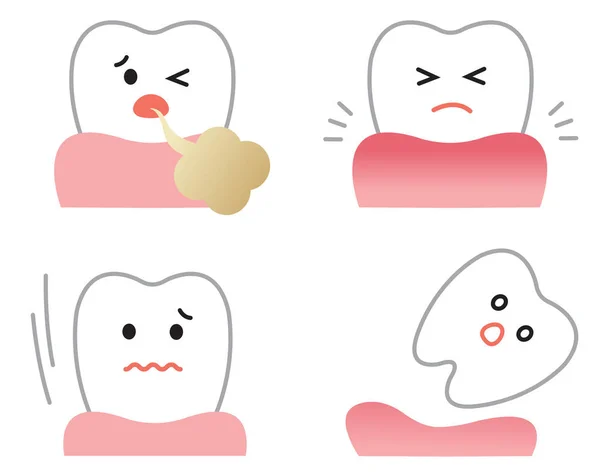 Set Gum Disease Symptoms Cute Cartoon Character Tooth Illustration Bleeding — Wektor stockowy