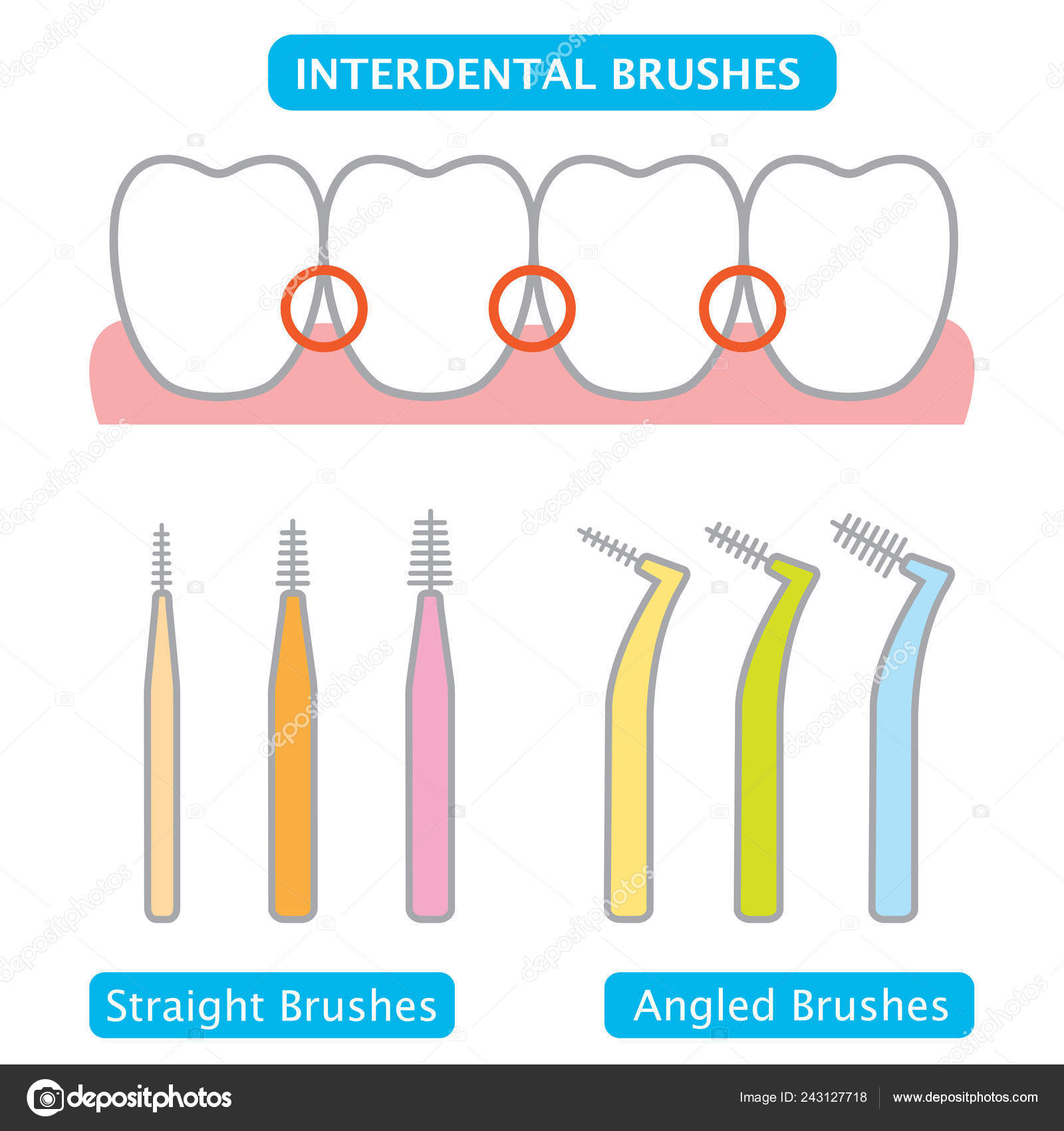 Interdental Brush Teeth Illustration Dental Oral Care Concept Stock