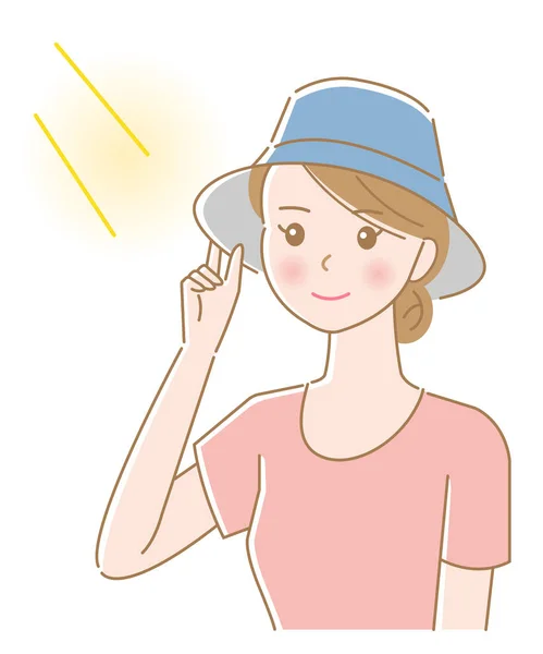 Ultraviolet Rays Young Woman Hat Protection Health Care Concept — Stock Vector