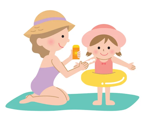 Mother Apply Sunscreen Girls Arm Health Care Protection Concept Stock Vector Image By C Mug5