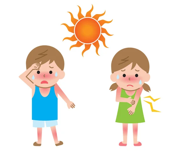Сонячний Опік Хлопчик Дівчатка Дівчатка Концепція Охорони Здоров Влітку — стоковий вектор