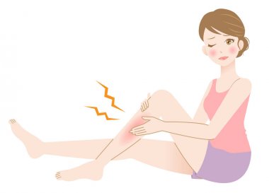 young woman touching her redness leg isolated on white background. beauty body care concept