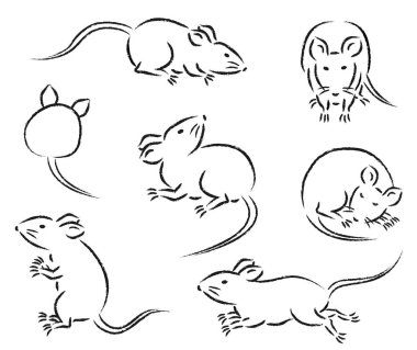 set of line drawing mice illustration. variety of movements and poses, running, standing, and sitting with front, back, sleeping, and side view clipart
