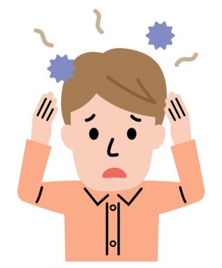 kokulu kafa derisi ve saç illüstrasyon ile adam. sağlık ve hijyen konsepti