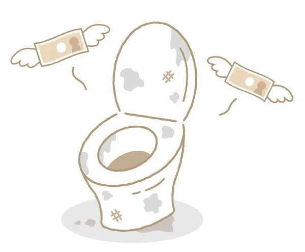 Špinavá Koupelna Ztratit Hodně Štěstí Penězi Ilustrace Izolováno Bílém Pozadí — Stockový vektor