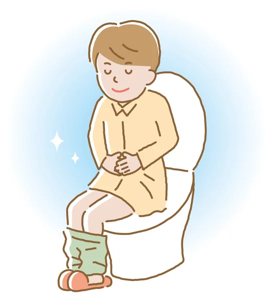 Smiling Young Man Regular Bowel Movement Sitting Toilet Seat Health — Stock Vector