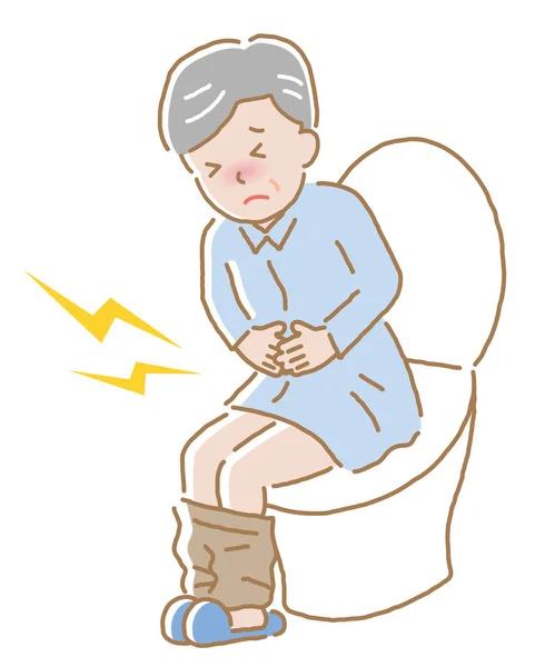 Oudere Man Die Buikpijn Heeft Toiletbril Diarree Obstipatie Menstruatiepijn Symptomen — Stockvector