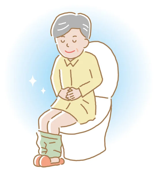 Elderly Man Regular Bowel Movement Sitting Toilet Seat Health Care — Stock Vector