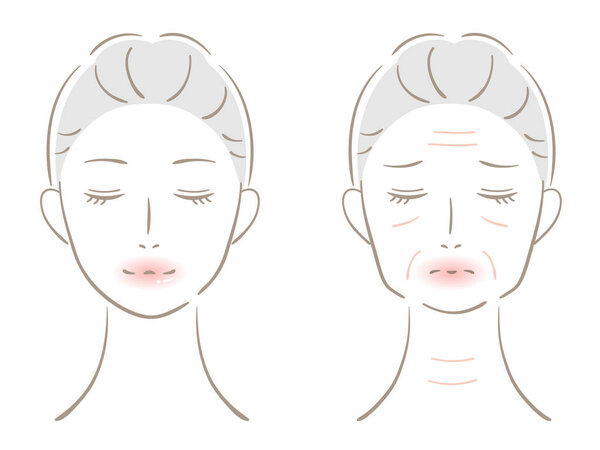 Лицо подмигивающей и молодой женщины. До после иллюстрации. Концепция ухода за кожей