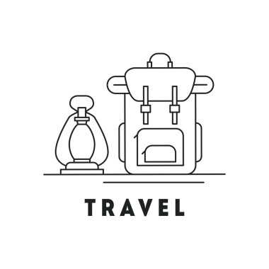 Yaz tatil etkinliği konsepti ile satırı simgesi. Gaz lambası ile sırt çantası.