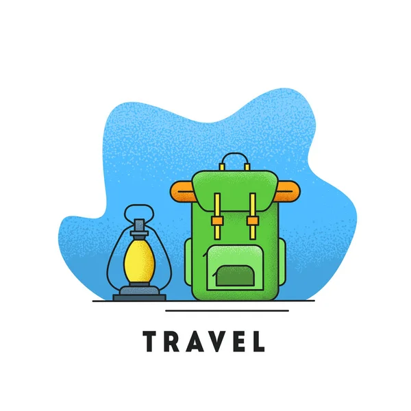 Icono brillante con el concepto de actividad de vacaciones de verano. Mochila con lámpara de queroseno. Colorido vector con textura de estilo granulado — Archivo Imágenes Vectoriales