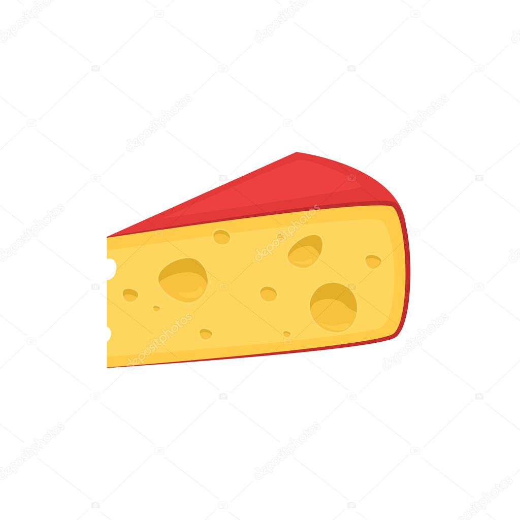 Pieces of cheese isolated on white. Edam or gouda icon. Slice, chunk in cartoon flat style vector