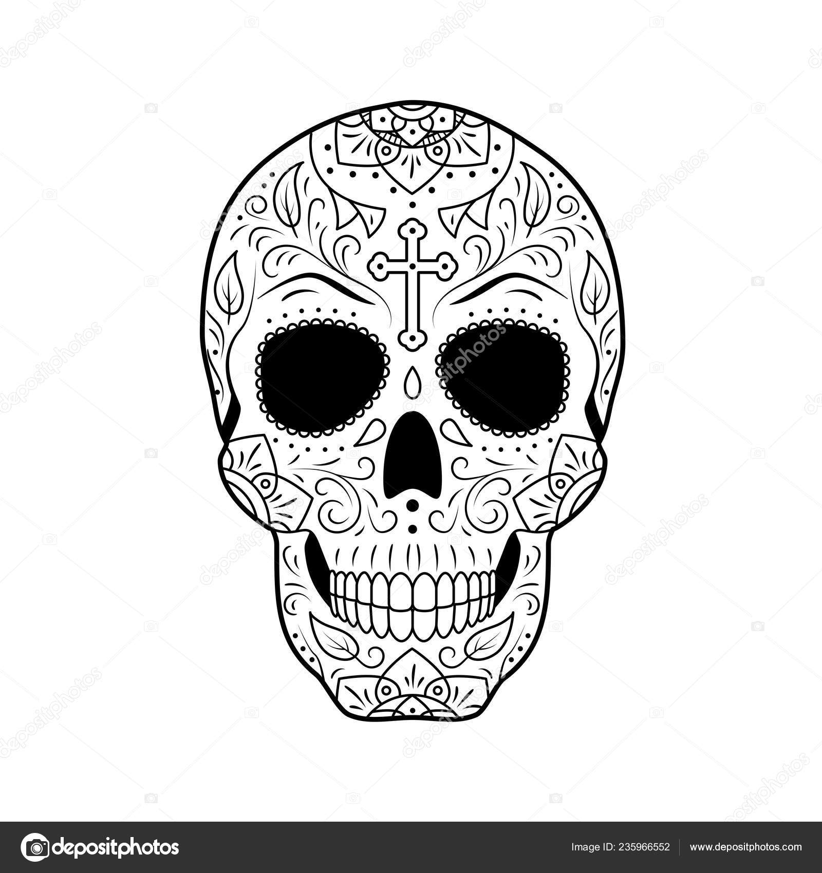 Black White Day Dead Sugar Skull Detailed Floral Ornament Mexican Stock Vector by ©HappyJack 235966552