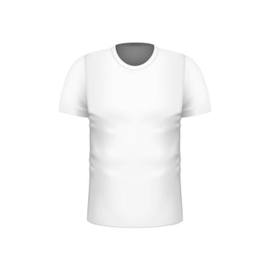 Gerçekçi boş beyaz erkek kol T-shirt şablon marka tasarımı için kısa. Moda giysiler. Unisex gömlek yuvarlak boyun ile vektör çizim.