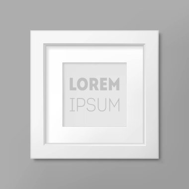 Gri duvar arka plan, kenarlık yaratıcı proje tanıtımı için gerçekçi beyaz kare çerçeve.