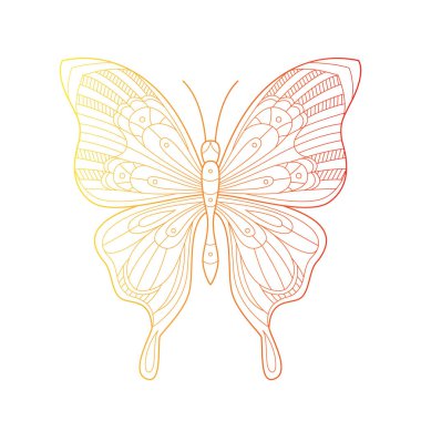 Güzel kelebek hat sanat illüstrasyon degrade renkle. Elle çizilmiş doodle süsleme yabani hayvanlar ve bitkiler böcek. Davetiyeler, tatil kartları veya biletleri, marka için yaratıcı bohemia kavram. Vektör