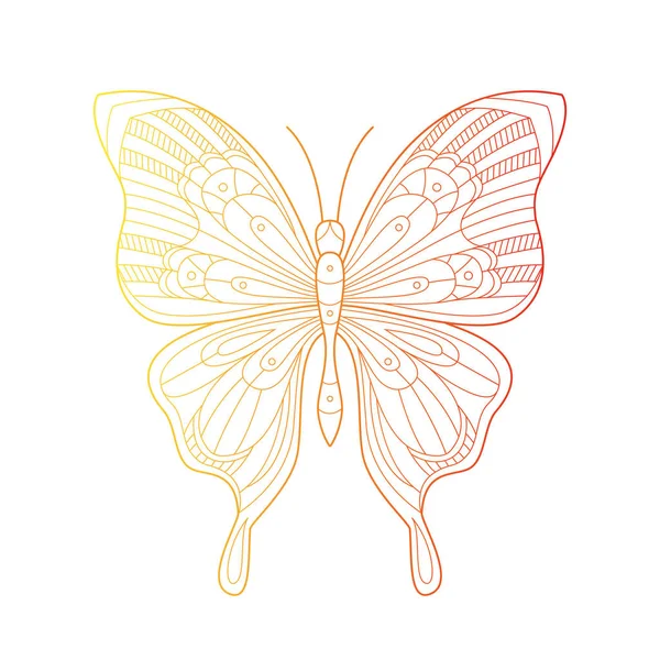 Güzel kelebek hat sanat illüstrasyon degrade renkle. Elle çizilmiş doodle süsleme yabani hayvanlar ve bitkiler böcek. Davetiyeler, tatil kartları veya biletleri, marka için yaratıcı bohemia kavram. Vektör