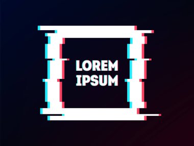 Koyu gradyan üzerinde aksaklık etkisi ile parlayan kare çerçeve. TV hata tarzında arka plan.