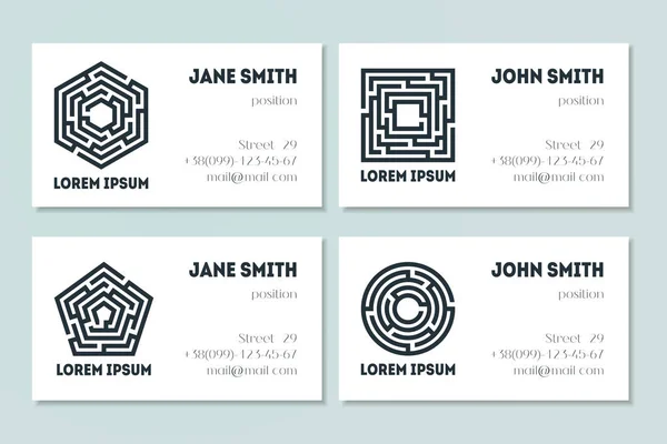 Set of business cards with maze — Stock Vector