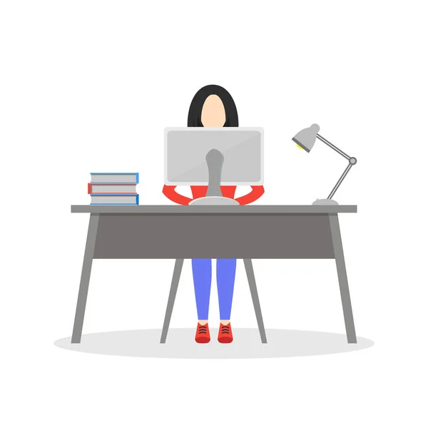 Girl sitting at desk — Stock Vector