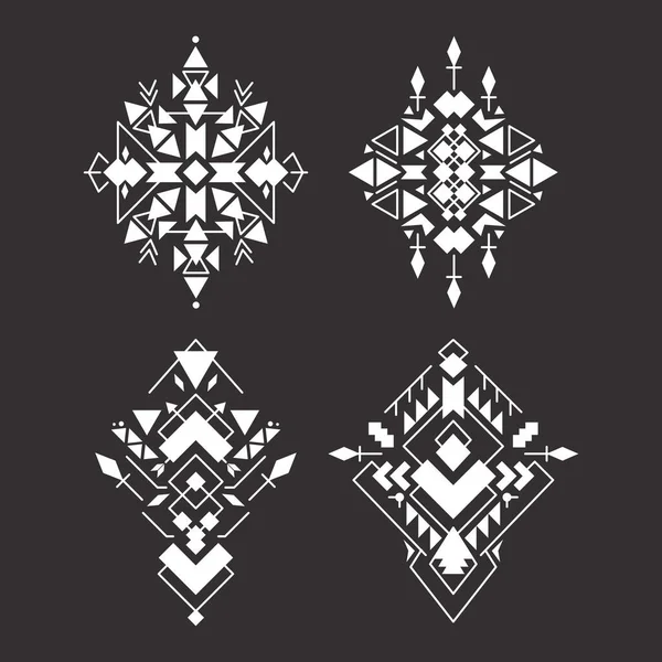 抽象几何阿兹特克图样集 墨西哥部落的种族设计 印度传统装饰品 用于装饰 用黑色隔开的矢量图解的元素集合 — 图库矢量图片
