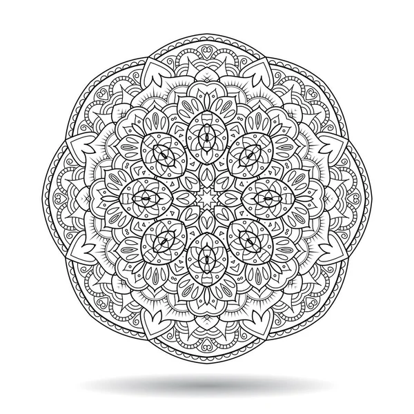 Elemento Mandala Zentângulo Simétrico Ilustração Vetorial Preta Fundo Abstrato Rabiscos — Vetor de Stock