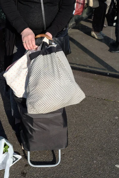 Elderly Woman’s Hands holding Shopping Handbag — Stock Photo, Image