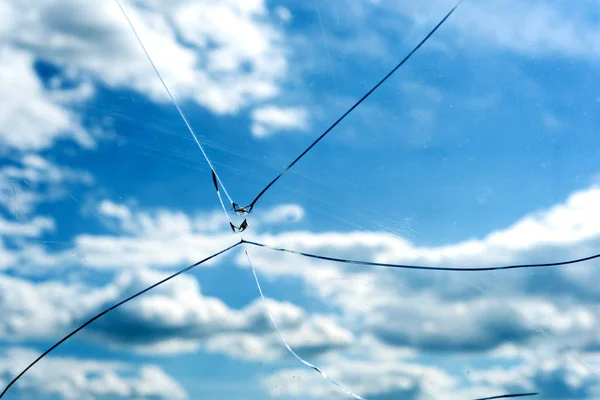 Cracked Glass Window Blue Sky — Stock Photo, Image