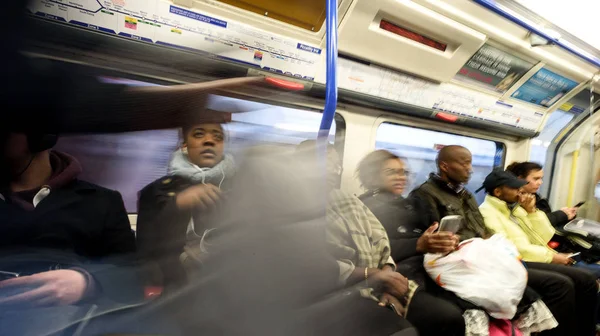 People on London Underground Tube with Motion Blur — Stock Photo, Image
