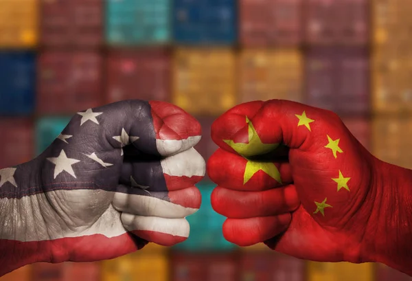 США Китай торгівлі війни кулаком війни боротьбі — стокове фото