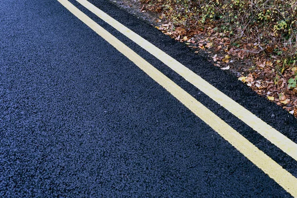 Double Yellow No Parking Lines Tarmac — Stock Photo, Image