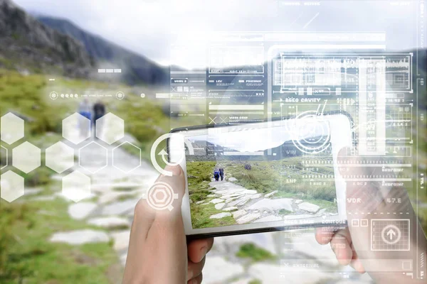 スマートデバイス拡張現実VR仮想オーバーレイ — ストック写真