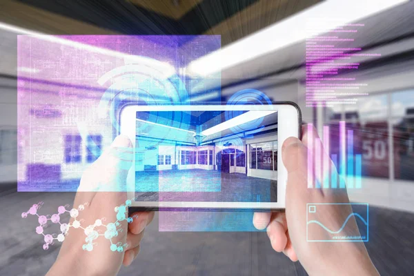 Smart enhet förstärkt verklighet VR virtuell överlagring — Stockfoto