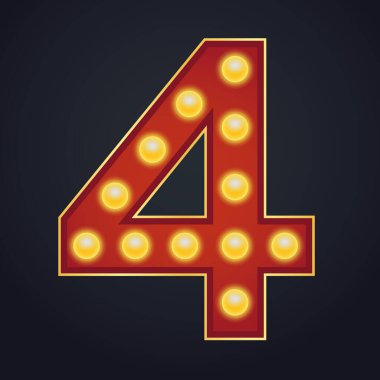 Dört numaralı harf alfabe işareti. Afiş lambası, klasik.