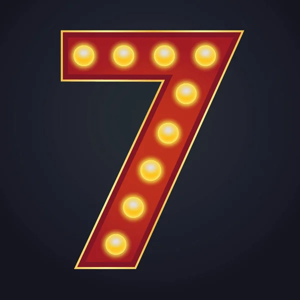 Buchstabe Nummer Sieben Buchstabe Zeichen Festzelt Glühbirne Jahrgang — Stockvektor