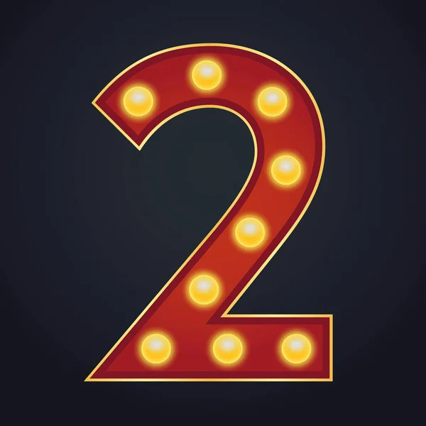 Buchstabe Nummer Zwei Buchstabe Zeichen Festzelt Glühbirne Jahrgang — Stockvektor