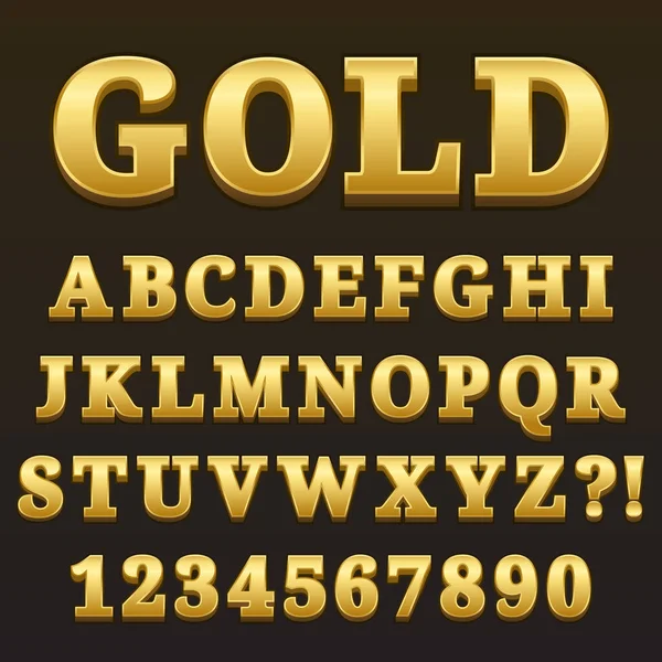 Letter Alphabet Numbers Gold Glossy Style Design — Stock Vector