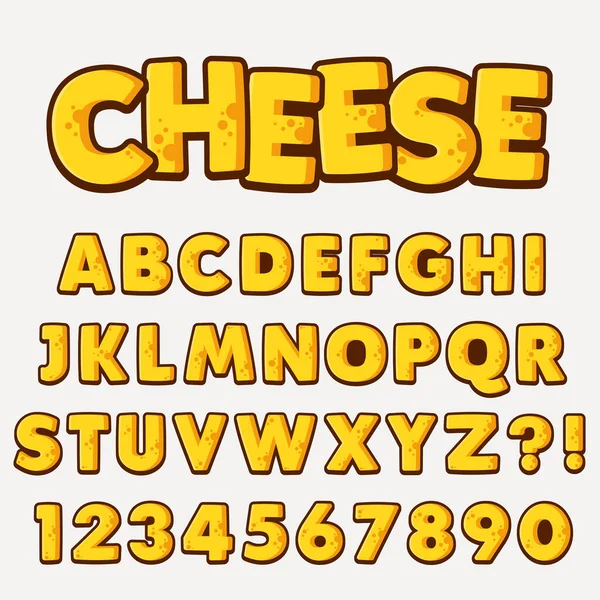 Letra Alfabeto Con Números Queso Estilo Diseño — Vector de stock